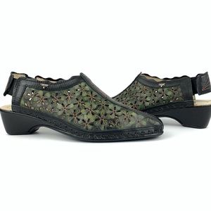 PIKOLINOS  Romano Floral Leather Cutout Slingbacks